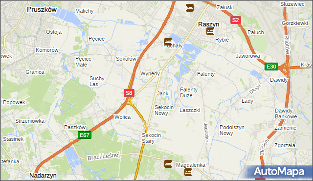mapa Janki gmina Raszyn, Janki gmina Raszyn na mapie Targeo