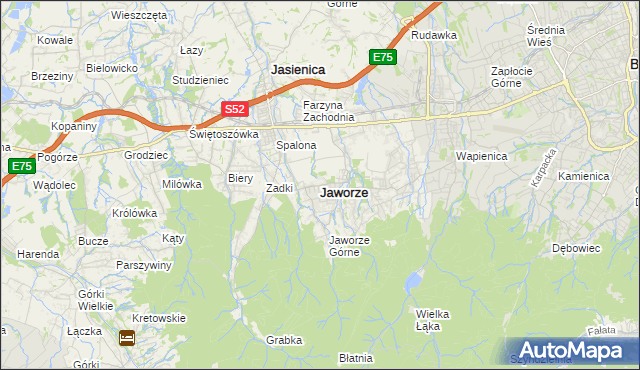 mapa Jaworze powiat bielski, Jaworze powiat bielski na mapie Targeo