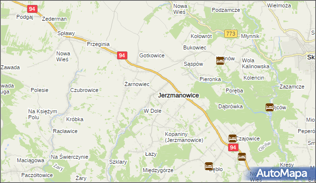 mapa Jerzmanowice gmina Jerzmanowice-Przeginia, Jerzmanowice gmina Jerzmanowice-Przeginia na mapie Targeo