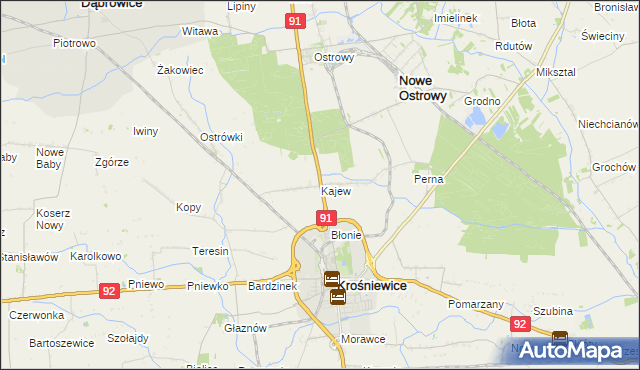 mapa Kajew gmina Krośniewice, Kajew gmina Krośniewice na mapie Targeo