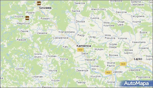 mapa Kamienica powiat limanowski, Kamienica powiat limanowski na mapie Targeo