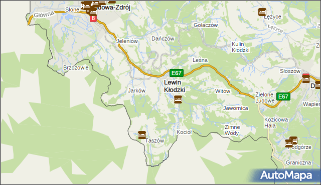 mapa Krzyżanów gmina Lewin Kłodzki, Krzyżanów gmina Lewin Kłodzki na mapie Targeo