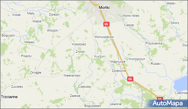 mapa Kuczyn gmina Mońki, Kuczyn gmina Mońki na mapie Targeo