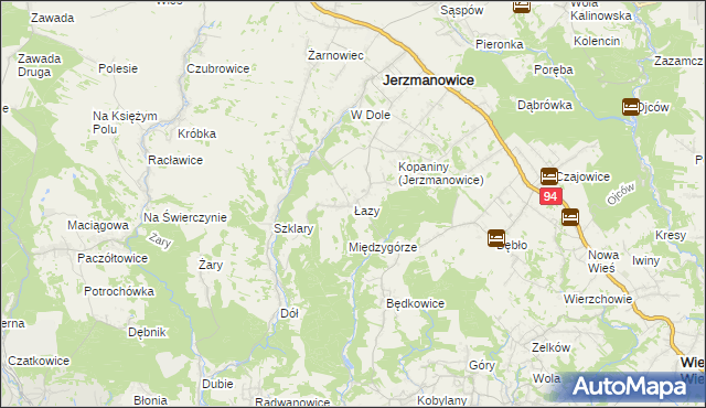 mapa Łazy gmina Jerzmanowice-Przeginia, Łazy gmina Jerzmanowice-Przeginia na mapie Targeo