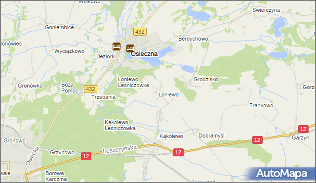 mapa Łoniewo gmina Osieczna, Łoniewo gmina Osieczna na mapie Targeo