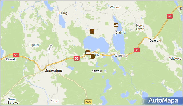 mapa Narty gmina Jedwabno, Narty gmina Jedwabno na mapie Targeo