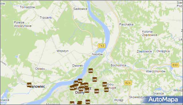 mapa Nasiłów gmina Janowiec, Nasiłów gmina Janowiec na mapie Targeo