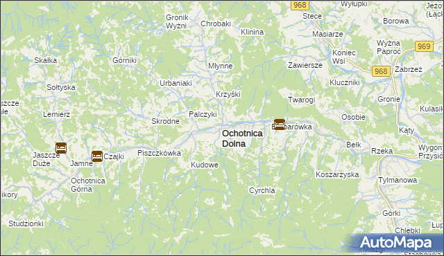 mapa Ochotnica Dolna, Ochotnica Dolna na mapie Targeo