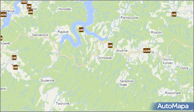 mapa Olchowiec gmina Czarna, Olchowiec gmina Czarna na mapie Targeo