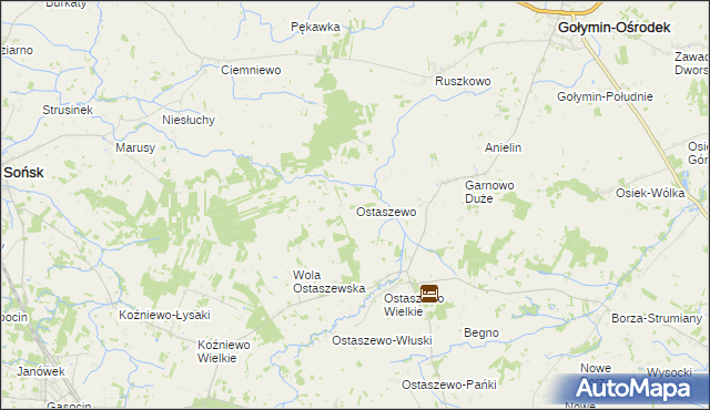 mapa Ostaszewo gmina Sońsk, Ostaszewo gmina Sońsk na mapie Targeo