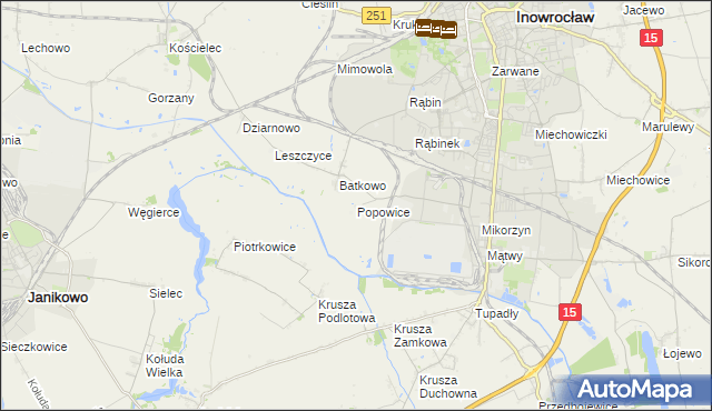 mapa Popowice gmina Inowrocław, Popowice gmina Inowrocław na mapie Targeo