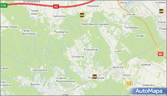 mapa Prościeniec, Prościeniec na mapie Targeo
