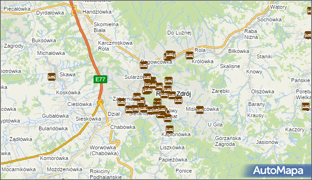 mapa Rabka-Zdrój, Rabka-Zdrój na mapie Targeo