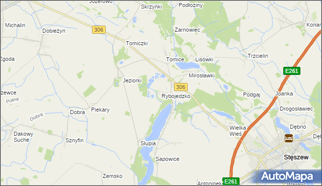 mapa Rybojedzko gmina Stęszew, Rybojedzko gmina Stęszew na mapie Targeo