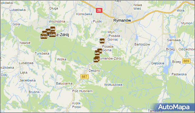 mapa Rymanów-Zdrój, Rymanów-Zdrój na mapie Targeo