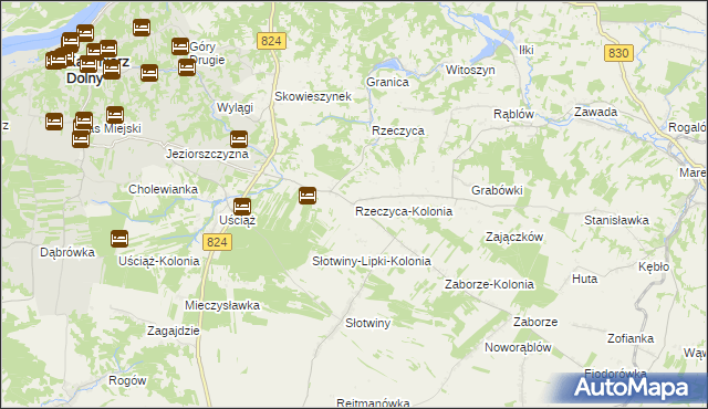 mapa Rzeczyca-Kolonia gmina Kazimierz Dolny, Rzeczyca-Kolonia gmina Kazimierz Dolny na mapie Targeo