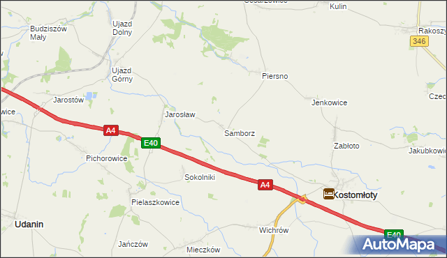 mapa Samborz gmina Kostomłoty, Samborz gmina Kostomłoty na mapie Targeo