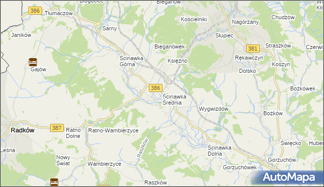 mapa Ścinawka Średnia, Ścinawka Średnia na mapie Targeo