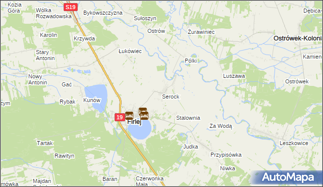 mapa Serock gmina Firlej, Serock gmina Firlej na mapie Targeo