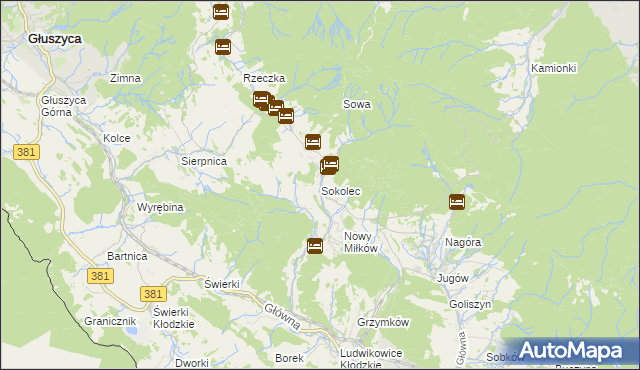 mapa Sokolec gmina Nowa Ruda, Sokolec gmina Nowa Ruda na mapie Targeo