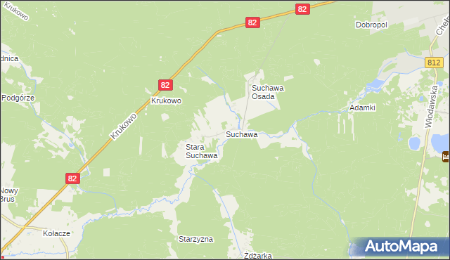 mapa Suchawa gmina Wyryki, Suchawa gmina Wyryki na mapie Targeo