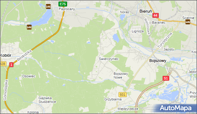 mapa Świerczyniec gmina Bojszowy, Świerczyniec gmina Bojszowy na mapie Targeo