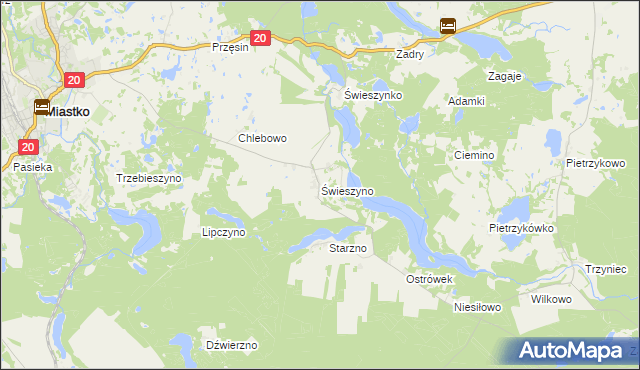 mapa Świeszyno gmina Miastko, Świeszyno gmina Miastko na mapie Targeo