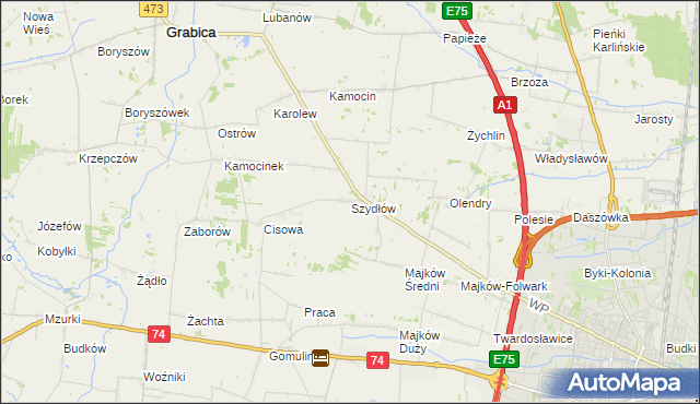 mapa Szydłów gmina Grabica, Szydłów gmina Grabica na mapie Targeo