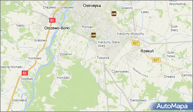 mapa Tobolice gmina Rzekuń, Tobolice gmina Rzekuń na mapie Targeo