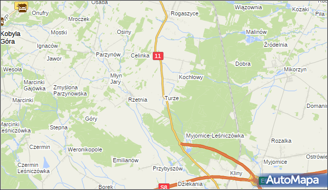 mapa Turze gmina Ostrzeszów, Turze gmina Ostrzeszów na mapie Targeo