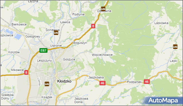 mapa Wojciechowice gmina Kłodzko, Wojciechowice gmina Kłodzko na mapie Targeo