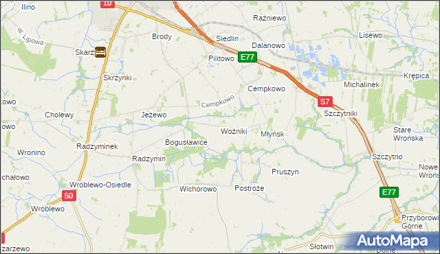 mapa Woźniki gmina Płońsk, Woźniki gmina Płońsk na mapie Targeo