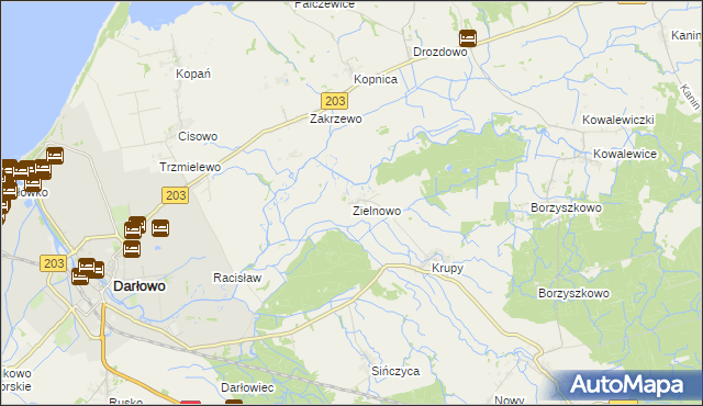 mapa Zielnowo gmina Darłowo, Zielnowo gmina Darłowo na mapie Targeo