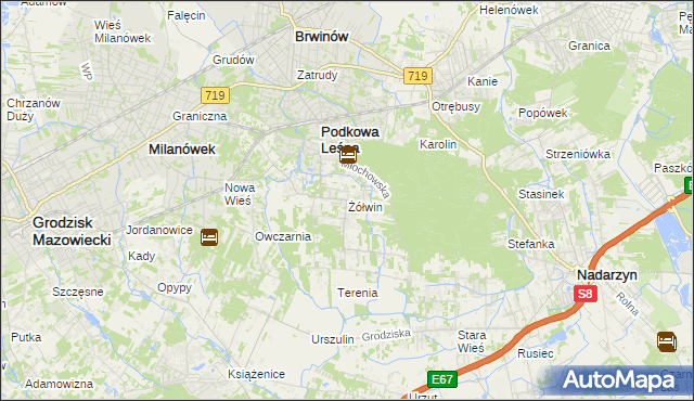 mapa Żółwin gmina Brwinów, Żółwin gmina Brwinów na mapie Targeo