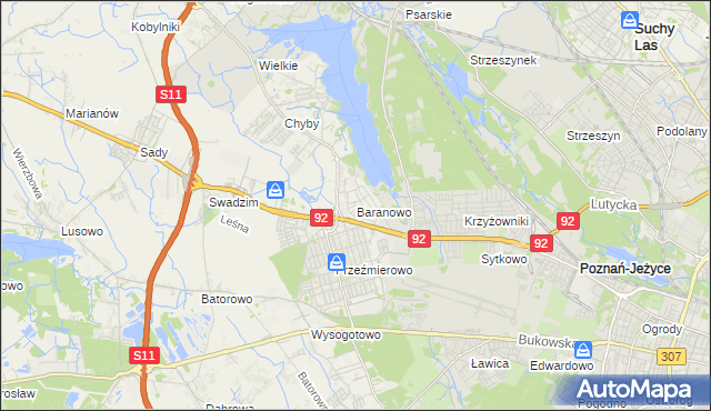 mapa Baranowo gmina Tarnowo Podgórne, Baranowo gmina Tarnowo Podgórne na mapie Targeo