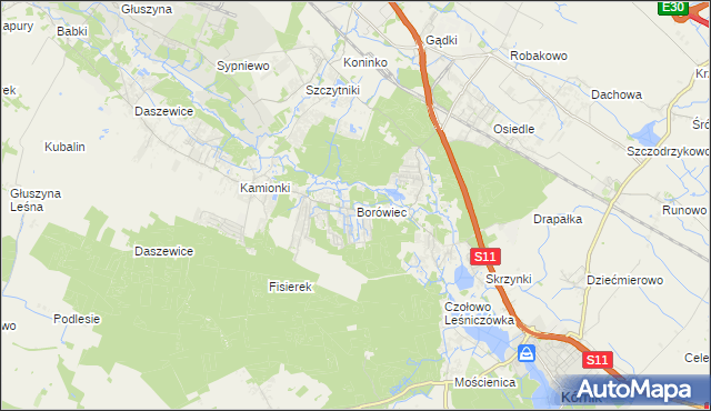 mapa Borówiec gmina Kórnik, Borówiec gmina Kórnik na mapie Targeo