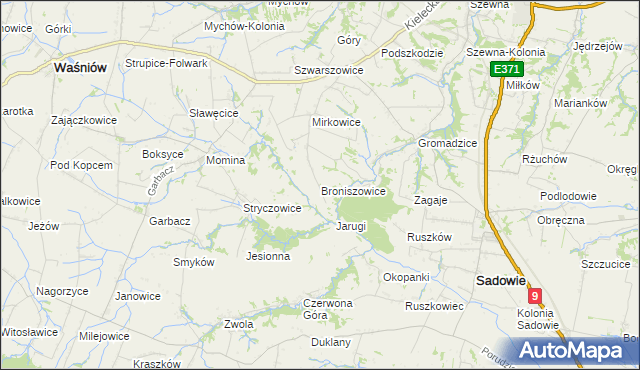 mapa Broniszowice gmina Bodzechów, Broniszowice gmina Bodzechów na mapie Targeo