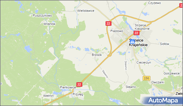 mapa Brzoza gmina Strzelce Krajeńskie, Brzoza gmina Strzelce Krajeńskie na mapie Targeo