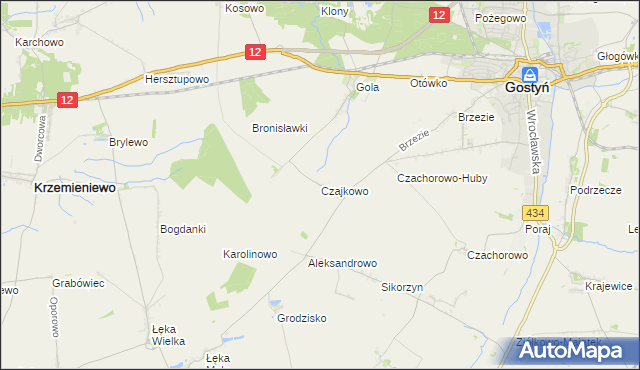 mapa Czajkowo gmina Gostyń, Czajkowo gmina Gostyń na mapie Targeo