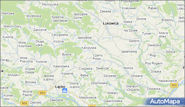 mapa Czarny Potok gmina Łącko, Czarny Potok gmina Łącko na mapie Targeo