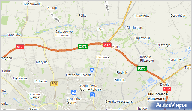 mapa Elizówka gmina Niemce, Elizówka gmina Niemce na mapie Targeo