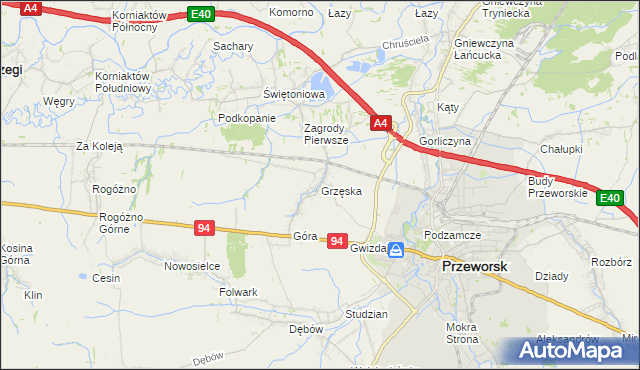 mapa Grzęska, Grzęska na mapie Targeo