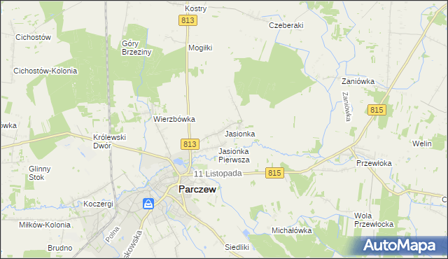 mapa Jasionka gmina Parczew, Jasionka gmina Parczew na mapie Targeo