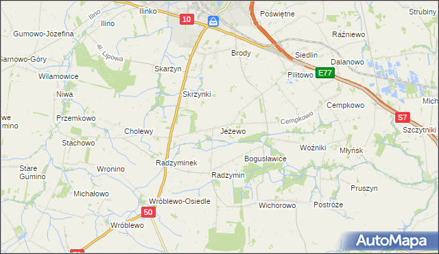 mapa Jeżewo gmina Płońsk, Jeżewo gmina Płońsk na mapie Targeo