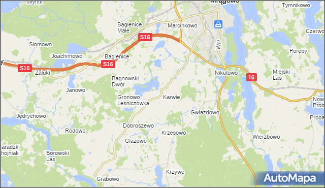 mapa Karwie gmina Mrągowo, Karwie gmina Mrągowo na mapie Targeo