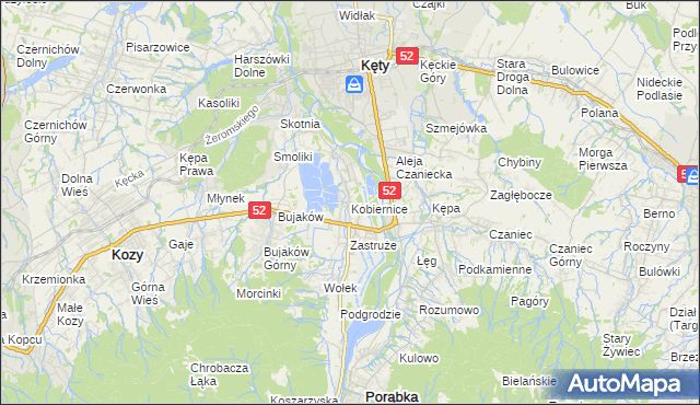 mapa Kobiernice, Kobiernice na mapie Targeo