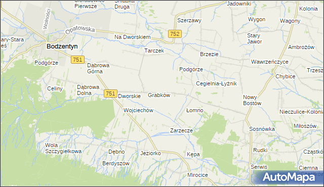 mapa Krajków gmina Pawłów, Krajków gmina Pawłów na mapie Targeo