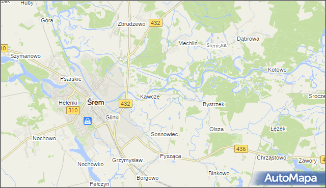 mapa Łęg gmina Śrem, Łęg gmina Śrem na mapie Targeo