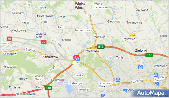 mapa Modlniczka, Modlniczka na mapie Targeo