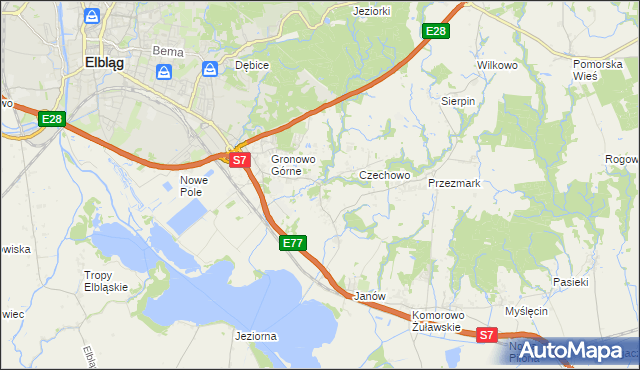 mapa Nowina gmina Elbląg, Nowina gmina Elbląg na mapie Targeo